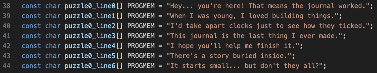 Code snippet allocating dialogue text to flash memory