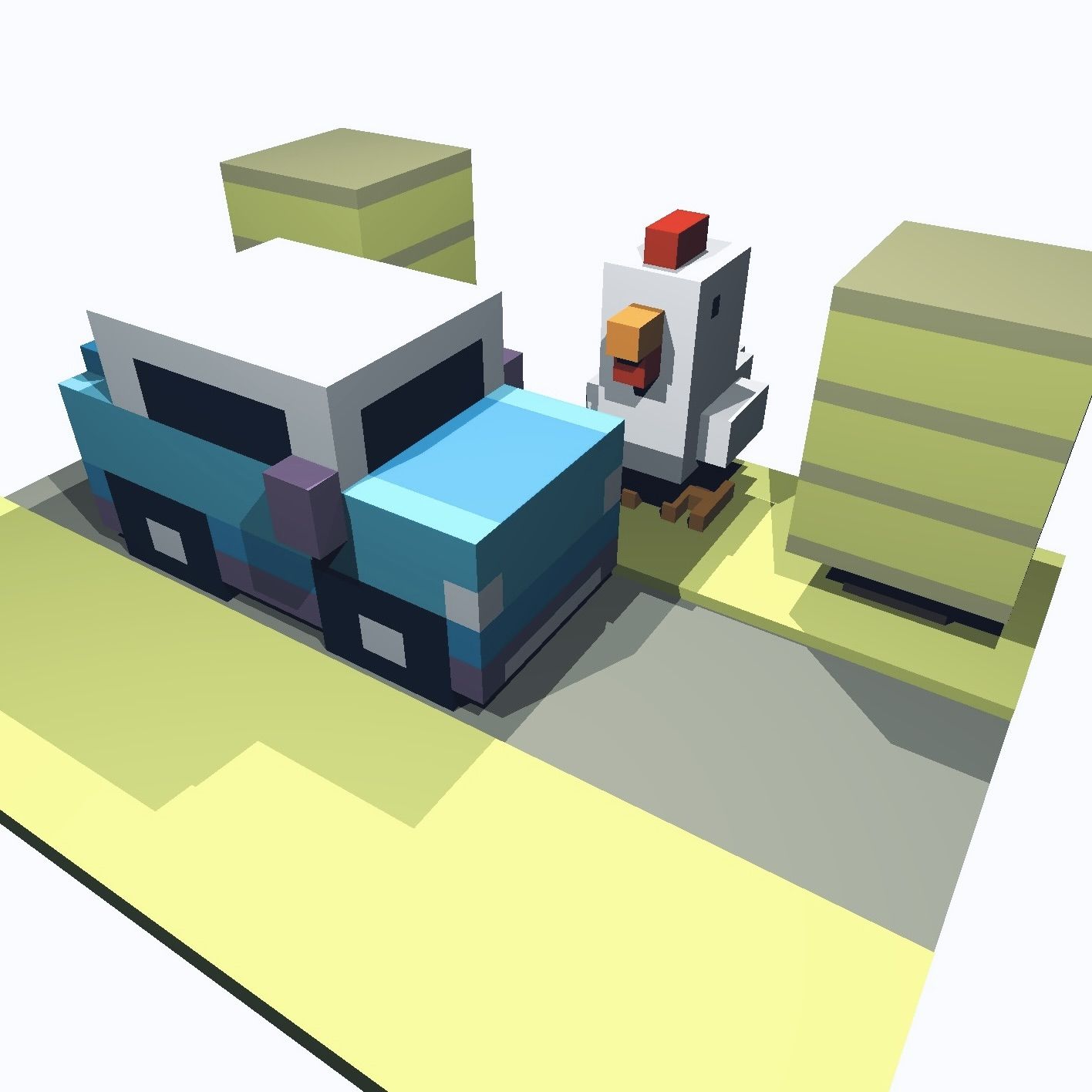 An image of Crossy Road objects using C++ and OpenGL